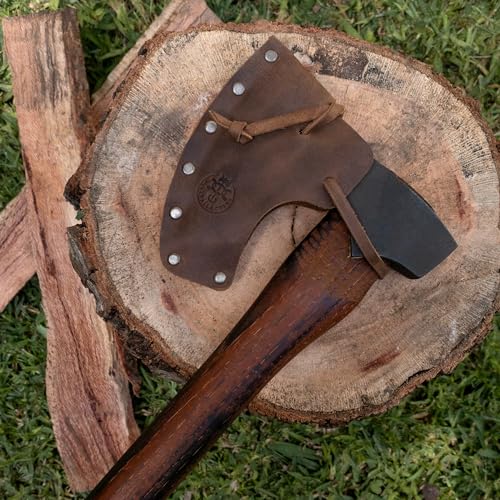 Valhalla Gear, Axe Head Sheath with String, Protector Case, Blade Safety Sleeve, Camping Accessories, Full Grain Leather, Handmade, Bourbon Brown - Thumbnail 3