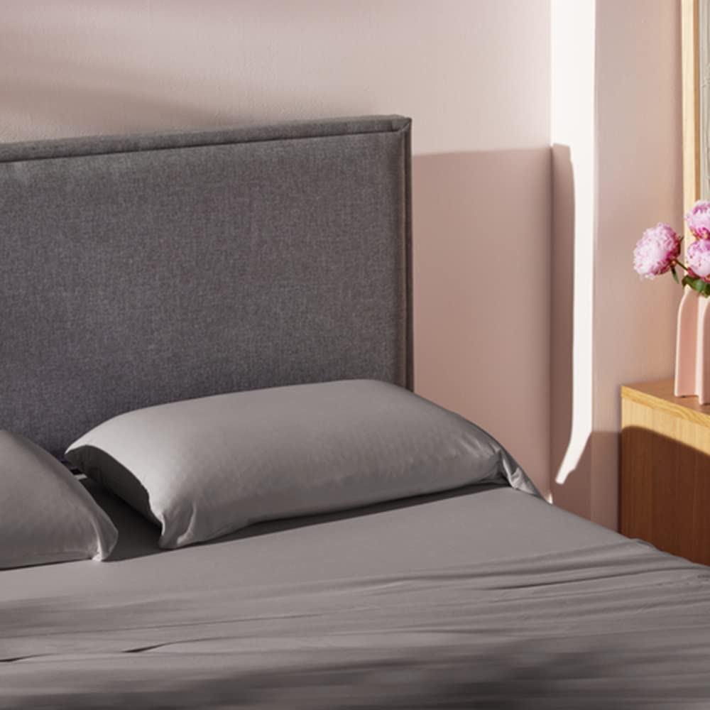 Purple Headboard - King Size - Charcoal Upholstered Platform Bed Frame with Tapered Wooden Legs - Durable, Easy Assembly - Versatile Style for Any