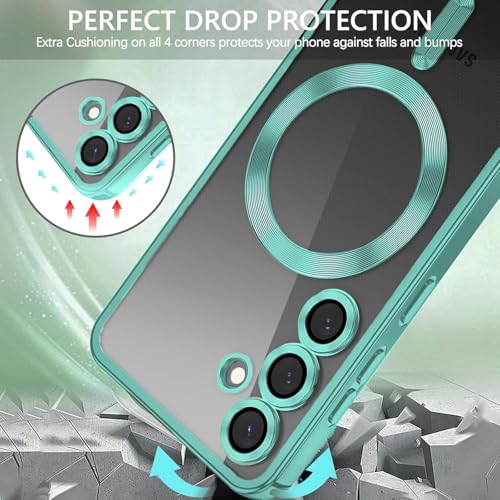 Image of VONZEE Clear Logo Electroplating Transparent Case for Samsung A16 5G, Magnetic Plating [Support for MagSafe Charger] Electroplate TPU Cover, Individual Camera Protection for Each Lens - Green