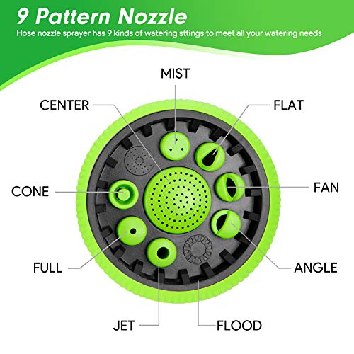 Water Hose Nozzle Spray Nozzle, Heavy Duty Metal Garden Hose Nozzle High Pressure Nozzle with 9 Adjustable Patterns, Perfect for Watering Plants, Washing Cars and Showering Pets