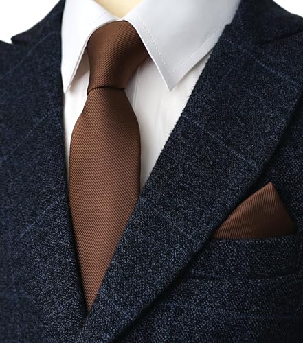 Image of Boy's Solid Tie with Pocket Square Set, Regular Necktie for Children and Kids, Self-Tied