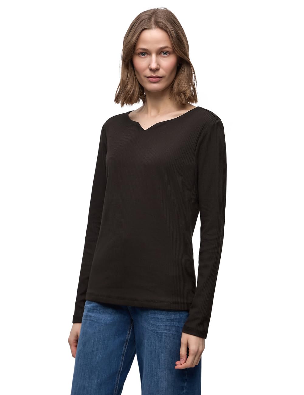 Damen Basic Shirt mit Rippstruktur
