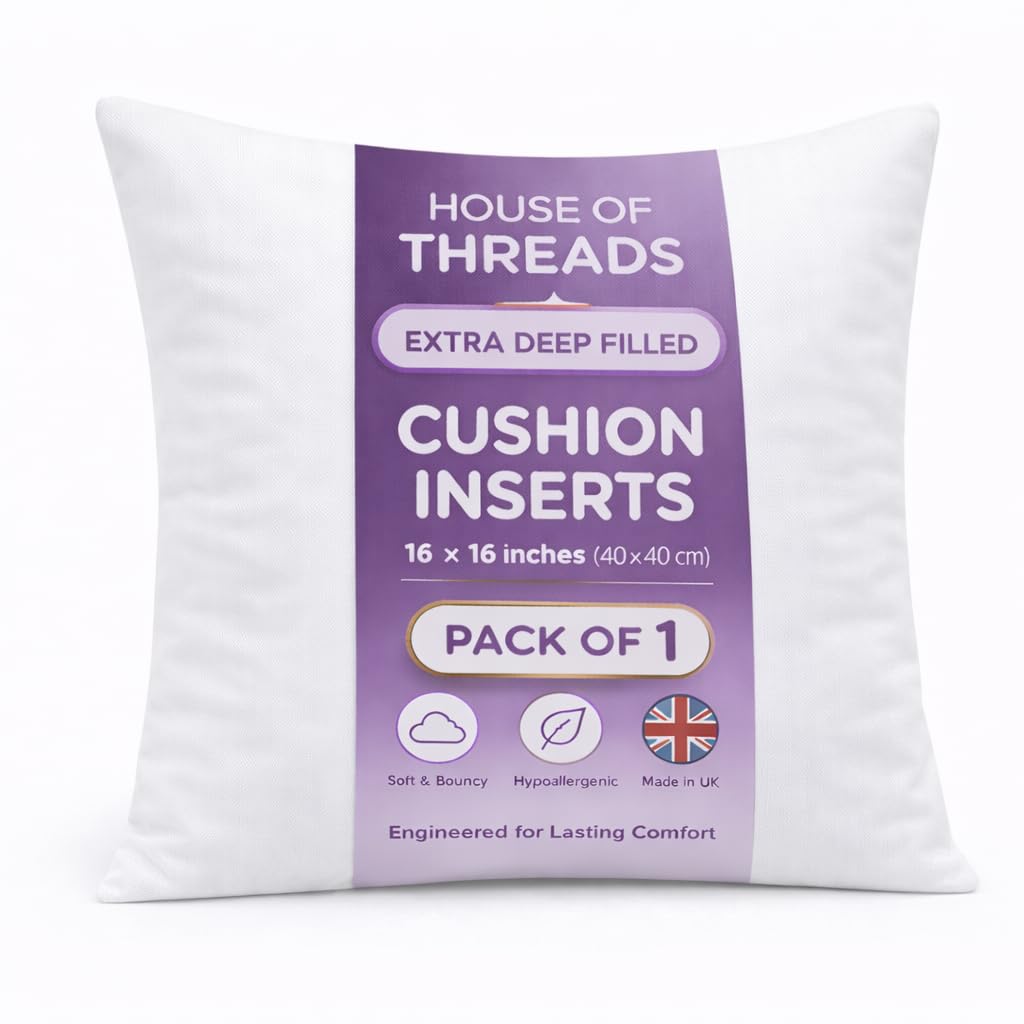 HT House Of Threads 16 x 16 Inches (40cm x 40cm) Extra Deep Filled Hotel Quality Cushion Pads Inners Insert Fillers Hollowfibre Cushion Pads Pack of 1, White โ image 1