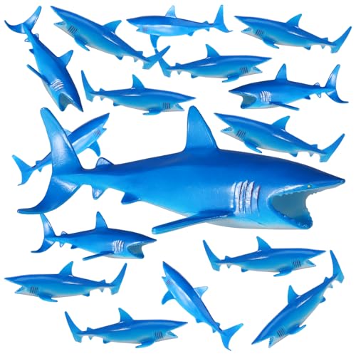 32Pcs Plastic for Drinks Party Decorations Hollow Vinyl Sharks for Drinks Cocktails Lemonade Filled Flavor Syrup Birthday Party Decorations (Blue-32Pcs)