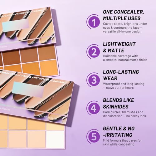 Image of Soft Matte Cream Concealer Palette | 8 Shades | Waterproof Full Coverage | Long Lasting Lightweight Formula | with Applicator for Blemishes Cover (Medium+Light)