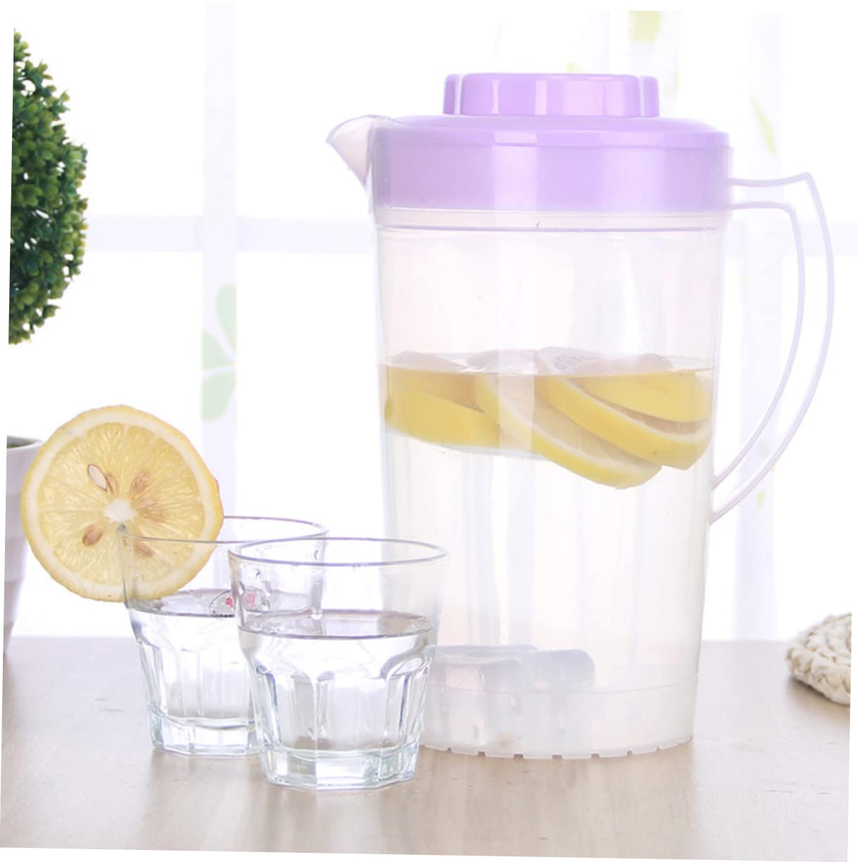 ULTECHNOVO Paquete de 3 Jarras de Plástico de 2l Tapa, Diseño Práctico y Mango Cómodo para Agua, Zumo y Bebidas en Restaurante o Hogar