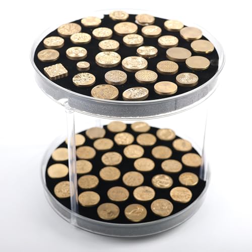 YOLAKIS 64 Slot Wax Seal Stamp Storage, 360 Degree Rotation Wax Seal Stamp Heads Storage Case Great Tool for Sealing Stamps Collection Stores (Stamp Storage Box C)