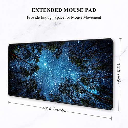 Image of Auhoahsil Large Gaming Mouse Pad, Nature Theme XXL 35.4 x 15.7 in Desk Pad Stitched Non-Slip Rubber Long Computer Mousepad Thin Extended Full Size Desk Mat for Desktop Laptop Wireless Mice, Night Sky