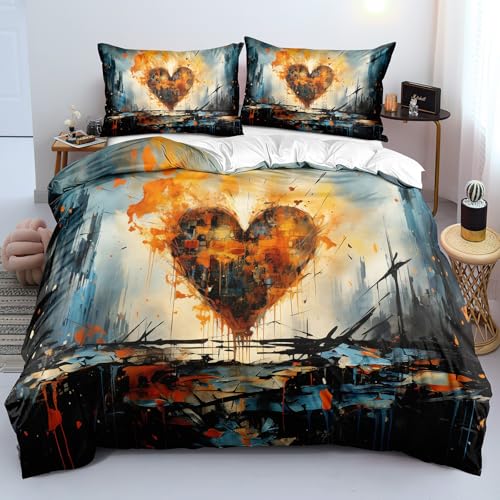 Ypthriline Amarillo 3D Juego de Funda Nordica 220x240 cm PatróN En Forma De CorazóN 3 Piezas Microfibra Fundas Nórdicas con 2 Fundas de Almohada 50x75 para Adultos, Niños y Niñas