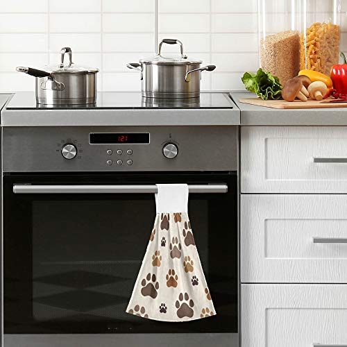 Dogs Paw Prints Hanging Kitchen Towels Animal Pets Bathroom Hand Tie Towel Fast Drying Dish Tea Towels For Bath Tabletop Gym Home Decor Set Of 2 #TOP1