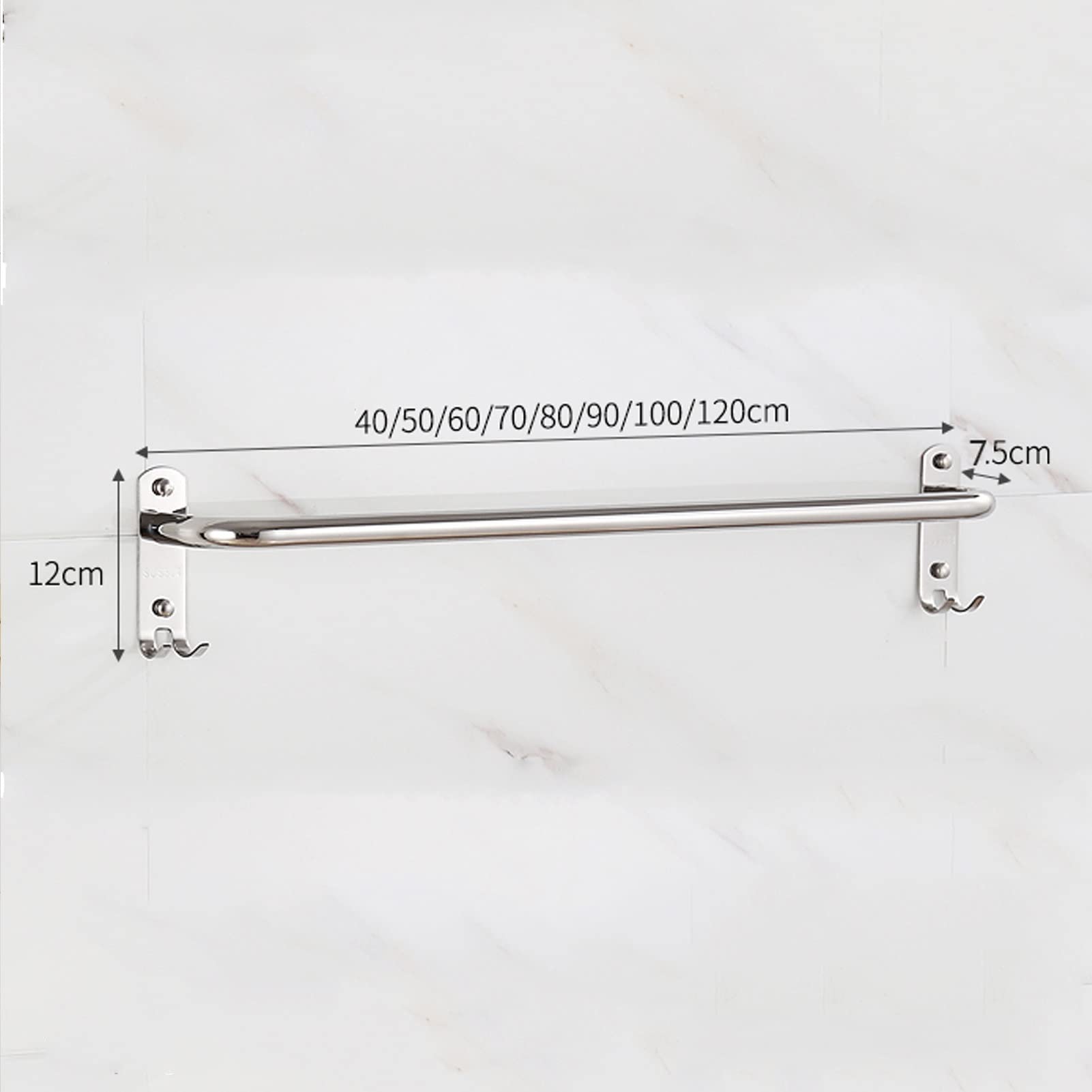 Toallero de Acero Inoxidable con Ganchos, toallero montado en la Pared, toallero para Cocina, baño, 40 cm-120 cm, Acabado Plateado Pulido (tamaño: 40 cm)