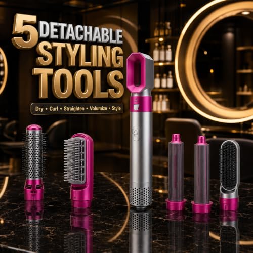 Image of Mabron (15 YEAR WARRANTY) Hot Air Brush, 5-in-1 Hair Dryer Hot Air Brush Styler, Detachable Electric Hair Styler Dryer Brush Rotating for All Hairstyles