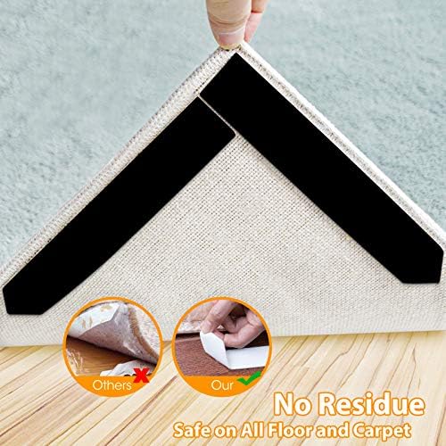 JIOL Rug Pad Gripper, 16 Pcs Non Slip Washable Removable Rug Stopper Anti Curling Corner Rug Tape - Keep Your Rug in Place and Flat (16, Black)