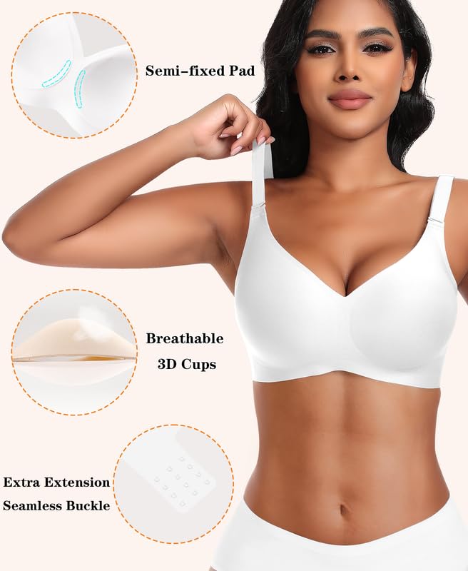Image of DOCUMO Wireless Bras for Women No Underwire Seamless Push Up Bras with Support and Lift, V Neck Bralette with Bra Extender