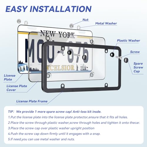 Image of License Plate Protector 2PCS, Clear License Plate Cover & Frames, Rust-Proof Auto Car License Plate Covers and Frames Holder with Screws & Caps, Universal Tag Cover for License Plate (transprent)