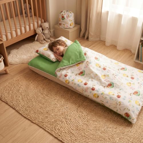 PinkZebra Sacco a Pelo Coperta per Bambini 140 x 75 cm + federa 60 x 40 cm per Ragazze e Ragazzi in Cotone con Doppia Cerniera Borsa Motivo Coccinella