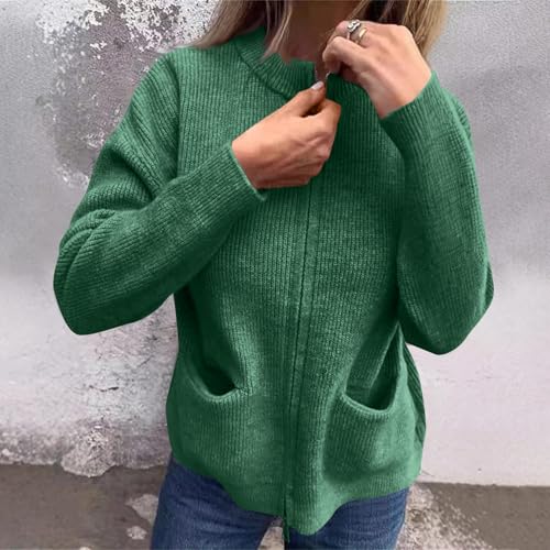 Women's Plus Size Full Zipper Jackets Outwear Casual Long Sleeve Crew Neck Comfy Solid Knit Jackets Coat with Pockets3