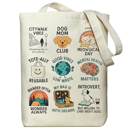 itgowisa Sacola de lona para mulheres, sacola com bolso interno com zíper, bolsa de lona com zíper para compras, trabalho, supermercado, todos os dias, Multicor, Medium