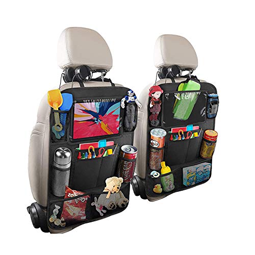 Nadoli Auto Rückenlehnenschutz,2 Stück Multifunktion Wasserdicht Kick Matten Schutz Trittschutz mit Durchsichtigem Große Taschen und iPad-Tablet-Halter Auto Rücksitz Organizer für Kinder Cover