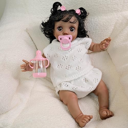 Muñeca Realista Reborn Baby Girl 40 cm Silicone Negra miniatura 4