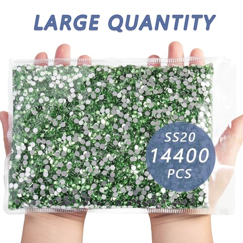 Image of Beadsland Flat Back Crystal Rhinestones Bulk, Peridot, SS20, 14400pcs | Flatback Glass Gems for Nails Crafts Clothes DIY Decoration, Glue Fix, 4.6-4.8mm,Light Green