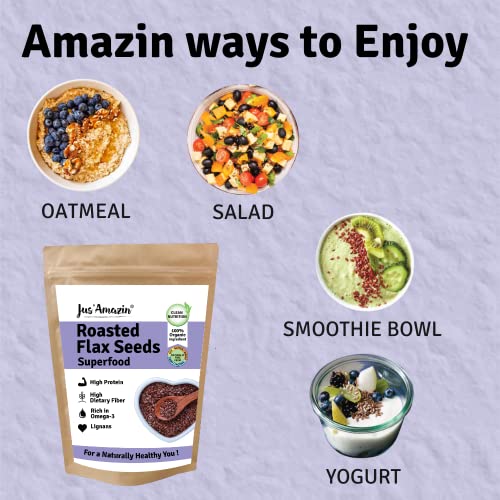 Image of Jus' Amazin Roasted Flax Seeds (1Kg) | High Fiber | Omega-3 | Heart Health | Cholesterol Management | High Protein | 100% Natural | Clean Nutrition