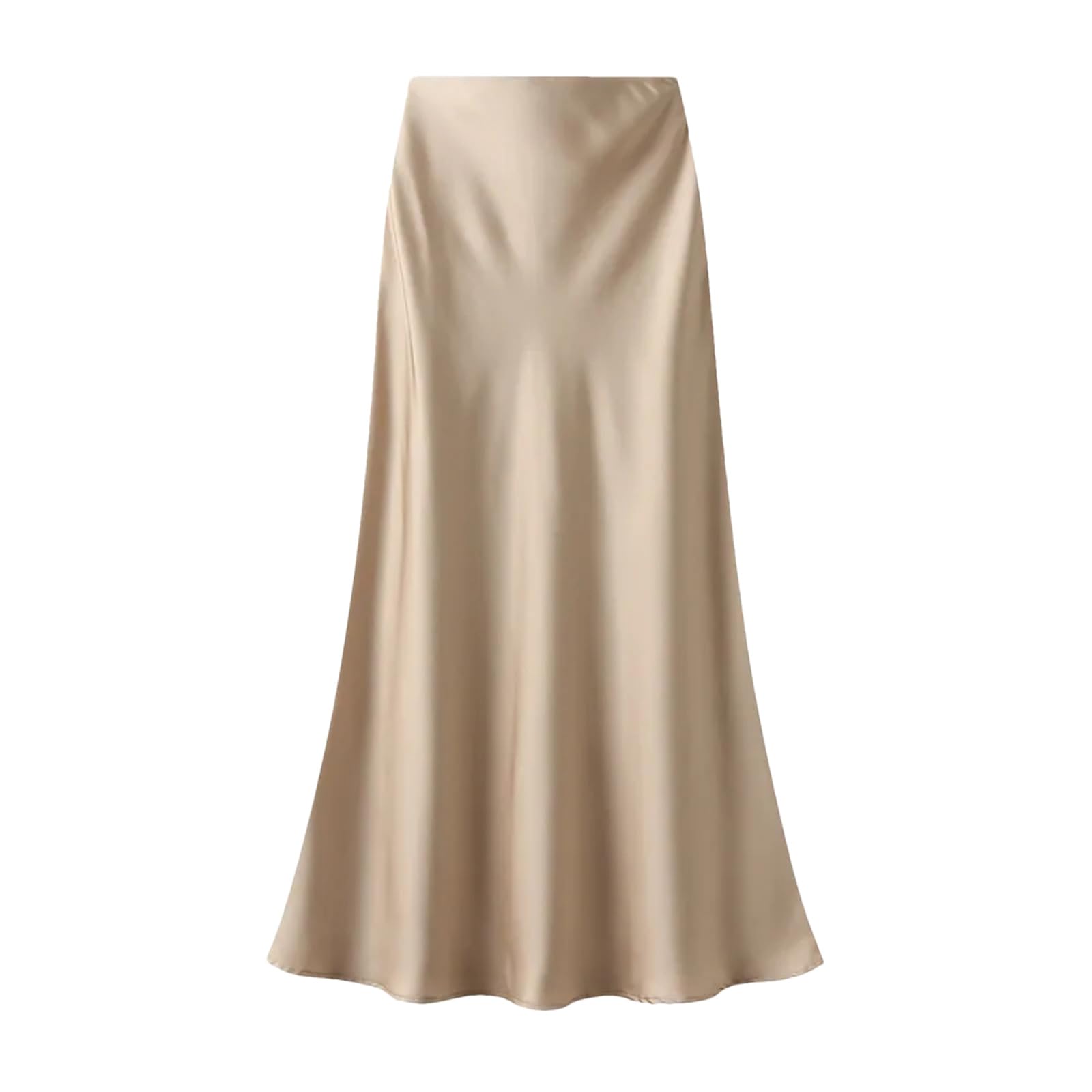 Jupe midi en satin de soie pour femme - Taille haute - Élastique - Vintage - Jupe trapèze ample