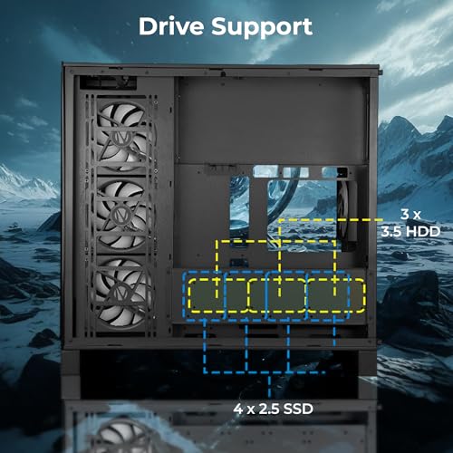Image of Zebronics Premium Gaming Case, Full-Tower, EATX, ATX, 5 ARGB Fans, Upto 480mm AIO Support, Type-C, USB 3.0, Vertical GPU, Dual Chamber, Magnetic Dust Filter (Shadowcore, Black)