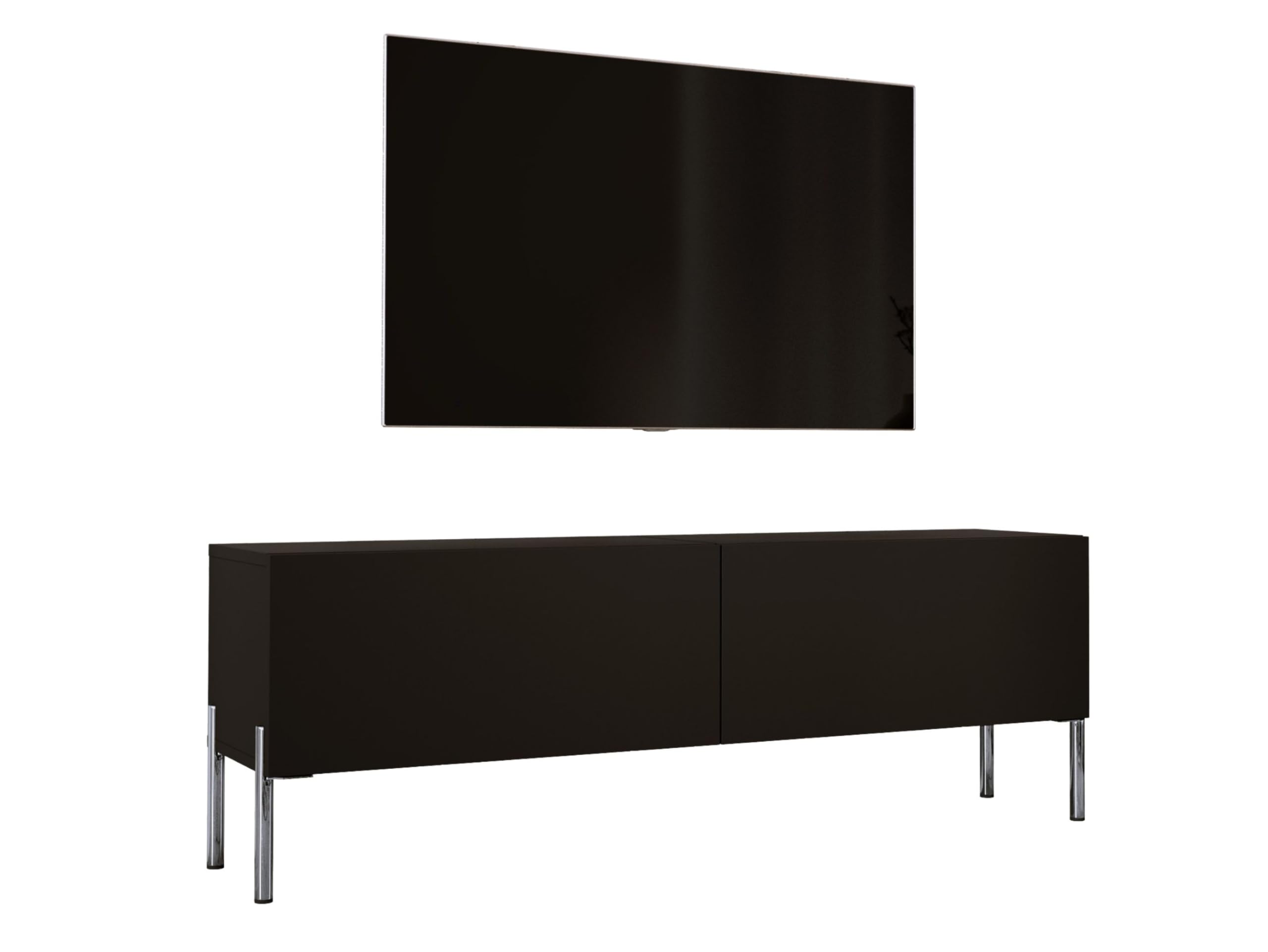 Meuble TV Moderne Blanc Mat/brillant - Pieds Dorés - 140x52x32 Cm - 1 Porte + 1 étagère - Panneau Laminé 16 Mm