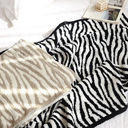 Soft Fluffy Textured Decorative Throw Super Soft Lightweight & Warm Knitted Zebra Pattern Blanket For Bed Sofa Couch Travel, Black And White #TOP4