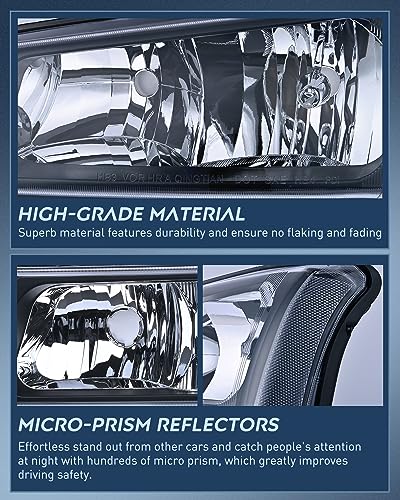 Image of Nilight Headlight Assembly for 2003 2004 2005 2006 Chevy Silverado Avalanche 1500 1500HD 2500 2500HD 3500 Chevrolet Pickup Replacement Headlamp Housing Bumper Lamp Set