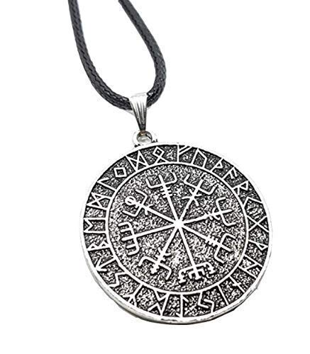 Eclectic Shop Uk Grande Runas Vegvisir Viking Colgante Pagano Islandesa Mágico Stave Sigilo Runas Brújula Cordón Collar con Peluche Terciopelo Bolsa (Lcd2)