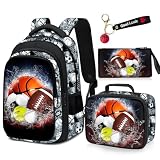 Fitvc School Backpack for Boys - 4pcs Sports Boys Backpack with Lunch Box Set for Kids Children Teens Elementary Middle School - 17″ Sport Bookbag Travel Back Pack for Age 6-18