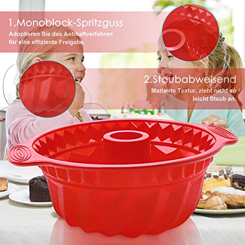 Foto von HomeMall Silikon Gugelhupfform, Antihaft Silikon Backform, Mit Ölbürste und Rührstab, BPA-frei Gugelhupfform für Köstlichen Gugelhupf 4Pcs