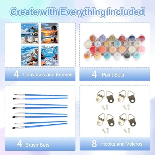 TOSTOG Seascapes 4 Pack Framed Canvas Painting by Numbers Art Kit for Adults and Kids, Beginner Acrylic Painting Supplies with Wooden Frame for Home Wall Decor 20 * 25 cm/8 * 10 in — view 4