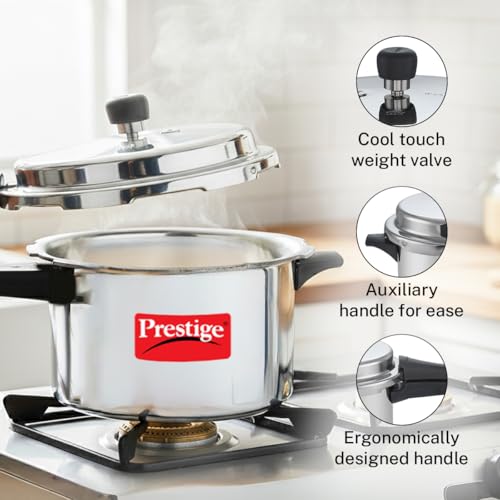 Image of Prestige 7.5 Litres Popular Outer Lid Aluminium Pressure Cooker |Metallic Safety Plug | Gasket Release System | Silver |5 years warranty