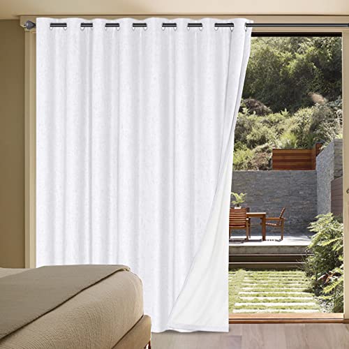 Image of H.VERSAILTEX Linen Blackout Curtains Durable Thick Textured Linen Look 100% Blackout Patio Door Curtain Anti Rust Grommet Extra Wide Sliding Door Curtain Panel, W100 x L108 inch - White