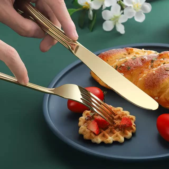 Image of aDai Combo Set of 40 Premium Rainbow Cutlery - Stainless Steel Luxury Dinnerware Tableware - Round Edge Serving Spoon Fork Knife - Reusable Mirror Finish for Home Kitchen Dining Table and Gift