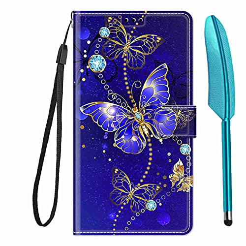 Knoowcase compatible with Samsung Galaxy A12 Case Shockproof Wallet Phone Case Flip PU Leather Silicone Bumper Slim Fit Protective Cover Card Holder Magnet Kickstand Case & 1 Touch Pen, Gold Butterfly