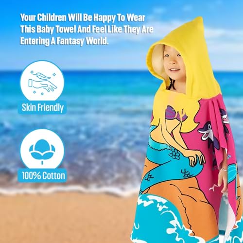 Image of TONY STARK Poncho Towel for Kids, Beach Towel with Hoodie, 60x60cm Travel Towel for 1-7 Years Girls and Boys, Soft Microfiber Sleeved Poncho (Mermaid Lagoon Dreams)