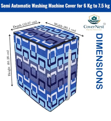Image of Covernest Semi Automatic Washing Machine Cover, Dustproof, Compatible with 6 Kg - 7.5 Kg Washing Machines (WMC-BLUE SQUARE SEMI)