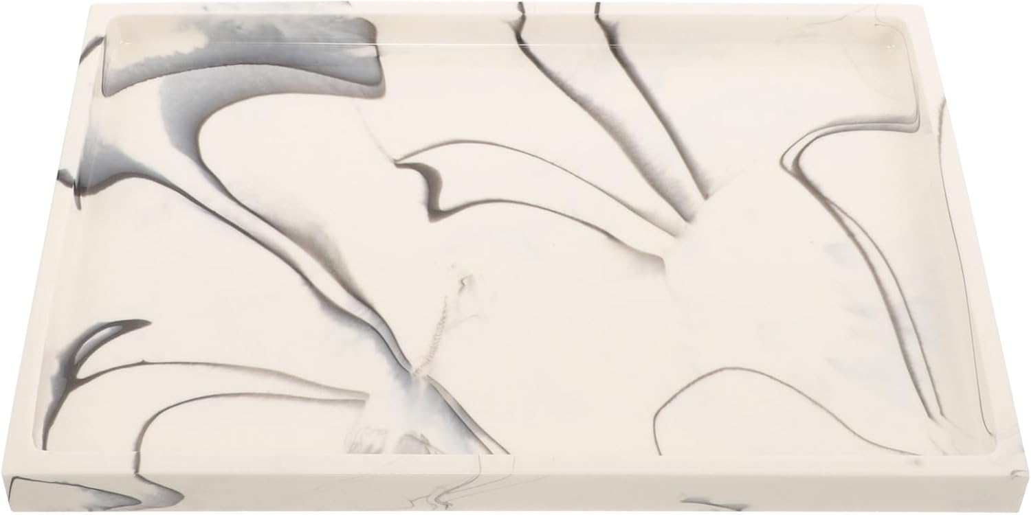 Marble Design Resin Bathroom Tray 20x30cm Decorative Key Organizer Tray for Cosmetic Storage and Soap Bottle Holder