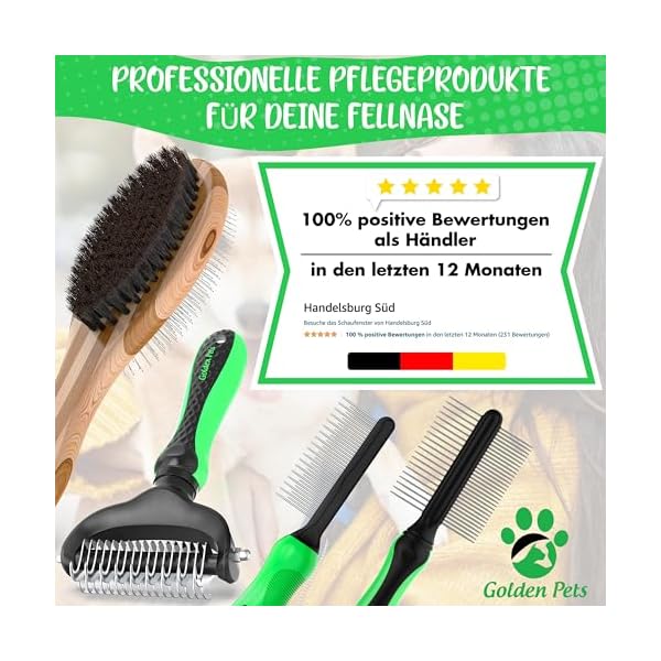 Golden Pets Kamm-Set I Hunde- & Katzenbürste mittel bis langhaar geeignet I Kleine - große Haustiere I Einfache Reinigung I + Gratis Pflegehandbuch – Bild 3