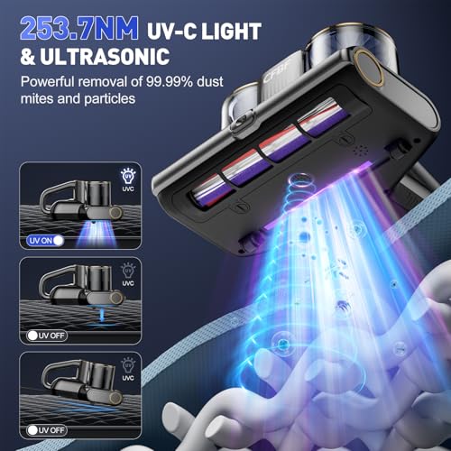 Image of CFBF Mattress Vacuum Cleaner, Bed Vacuum Cleaner with 16Kpa Suction 253.7nm UV-C Light, Ultrasonic & High Heating, 500W Powerful Double-Cup Handheld Vacuums