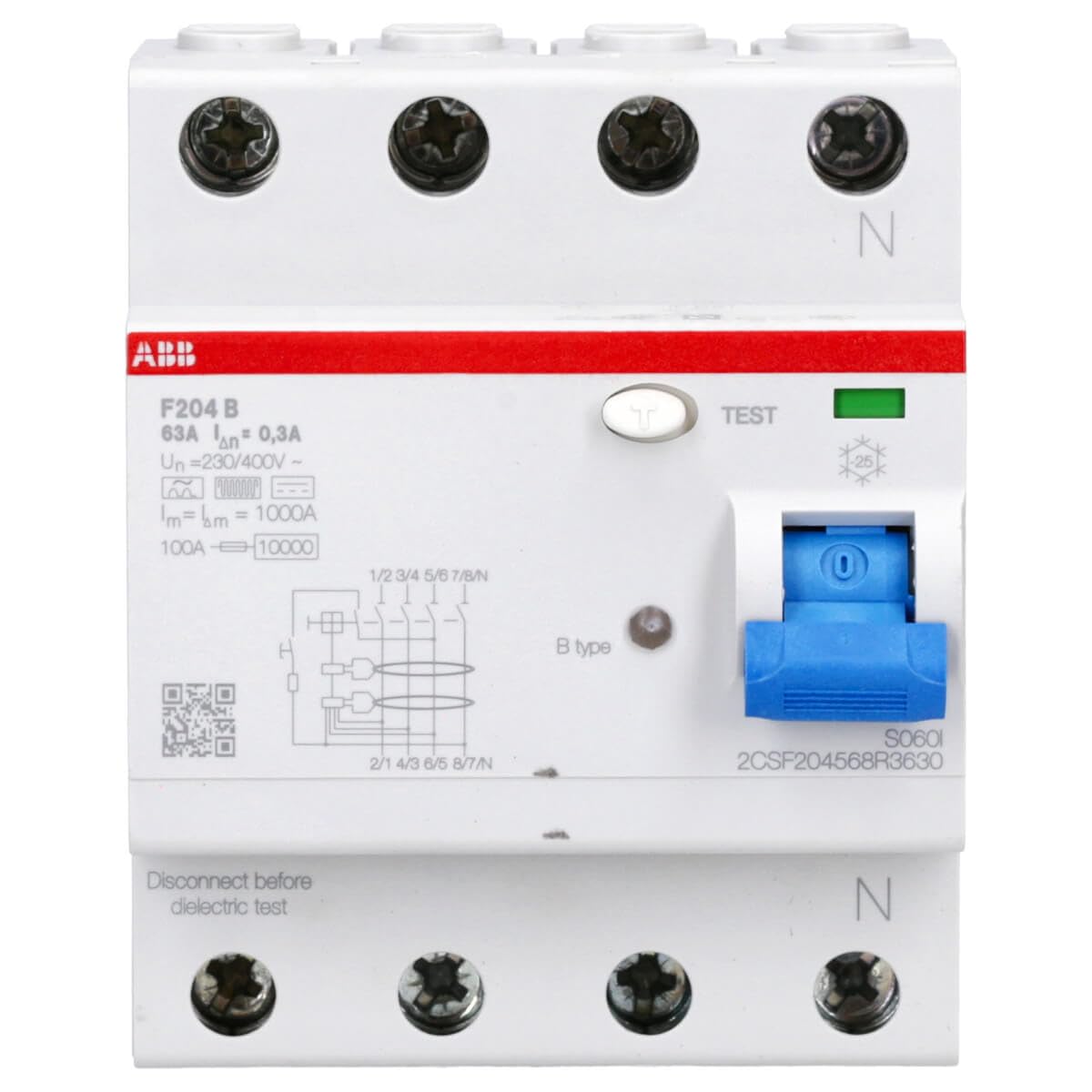 ABB F204B-63/0.3 Disjoncteur différentiel RCD type B 4P 63 A 300 mA 3kA 4TE 2CSF204568R3630