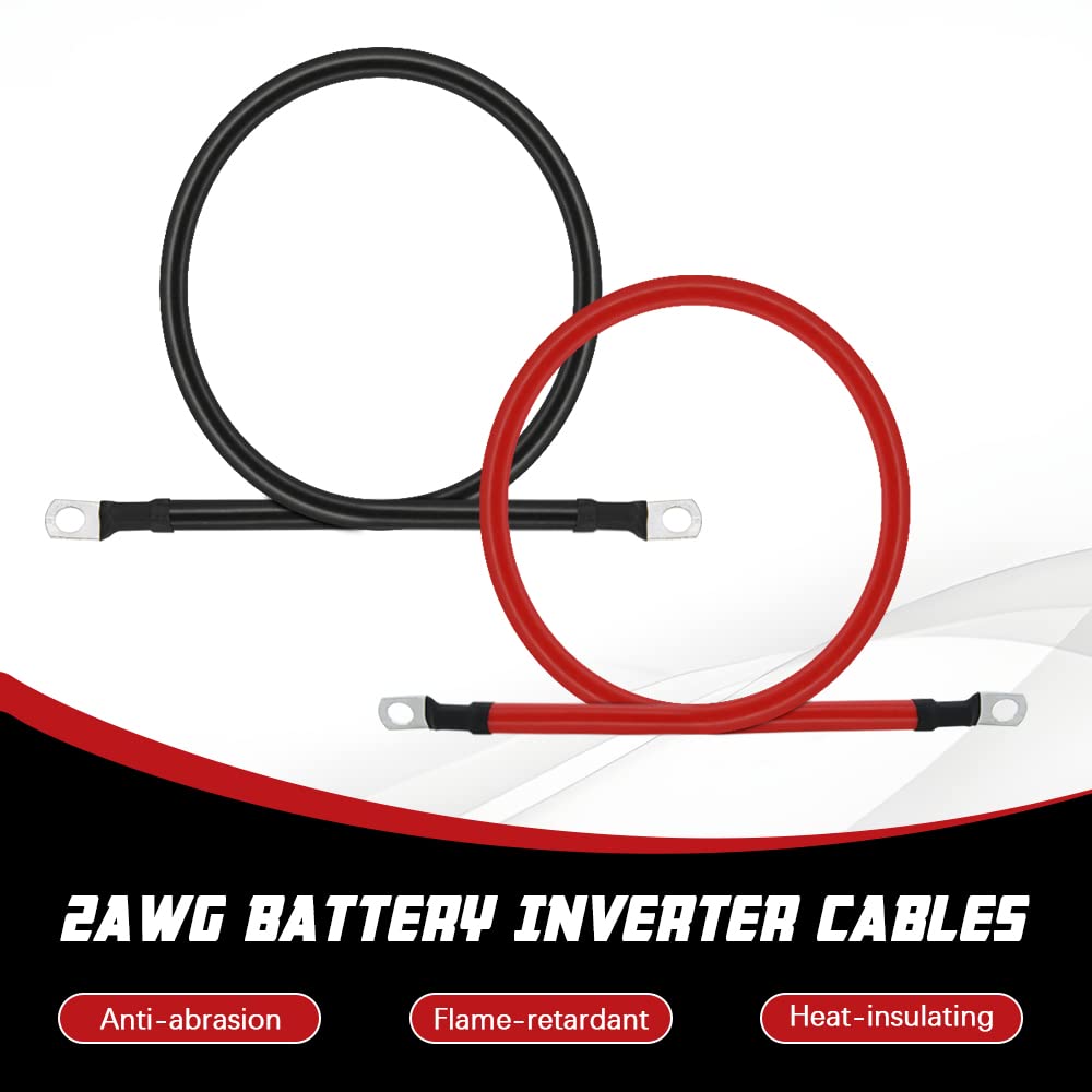 A ABIGAIL Câble de batterie 2 AWG de calibre 2 – Câbles onduleurs de batterie en cuivre pur avec cosses de 0,6 cm aux deux extrémités pour automobile, onduleur solaire, bateau, camping-car, voiture