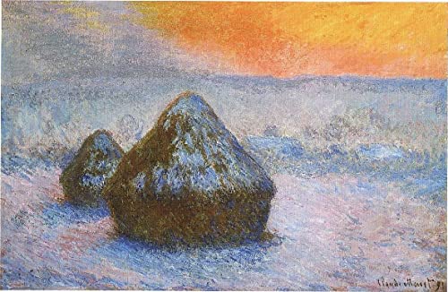 Tableau Monet Piles de blé Sunset crée une ambiance chaleureuse dans votre grand salon