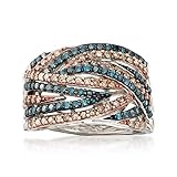 Ross-Simons 1.00 ct. t.w. Blue and Champagne Diamond Ring in Sterling Silver. Size 10