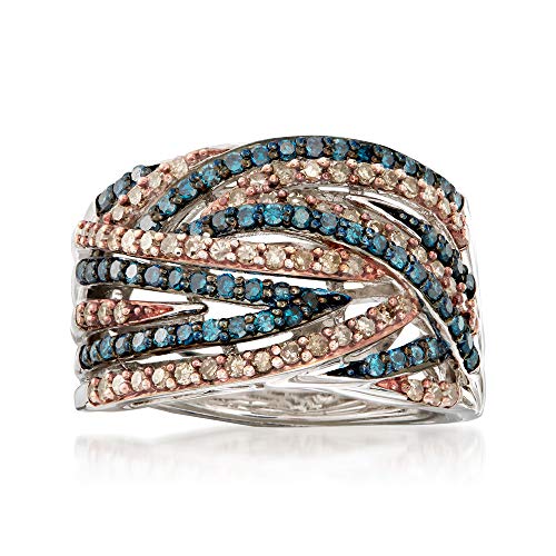 Ross-Simons 1.00 ct. t.w. Blue and Champagne Diamond Ring in Sterling Silver. Size 10