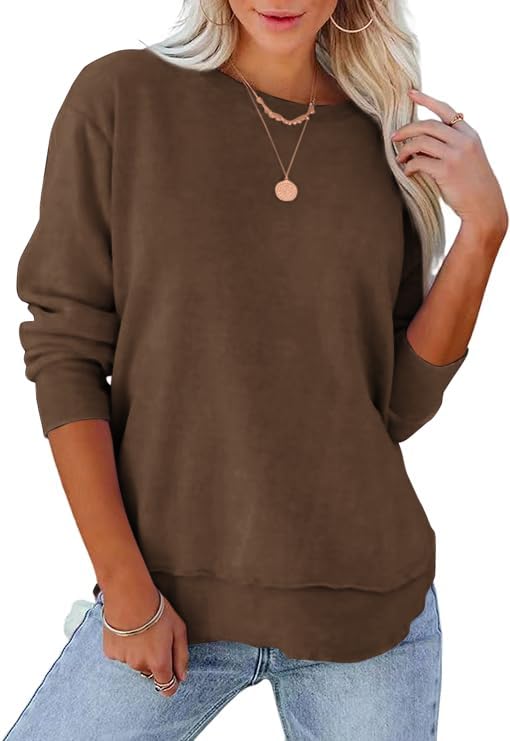 Image of Women's Casual Long Sleeve Crewneck Sweatshirt Loose Flowy Lightweight Pullover Sweatshirts Tops